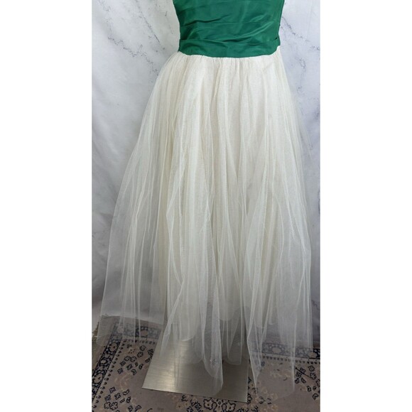 Vintage 1950s Cupcake Prom Dress SZ XS Gown Tulle Strapless white green sequence - Picture 14 of 16